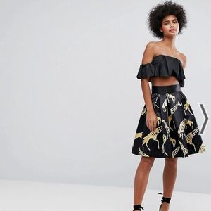 ASOS structured satin midi skirt in giraffe print